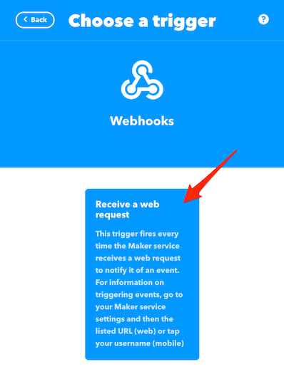「Receive a web request」をクリック